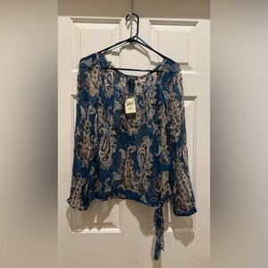 Lucky Brand Bianca Pasley Sheer Print Blouse Size Medium